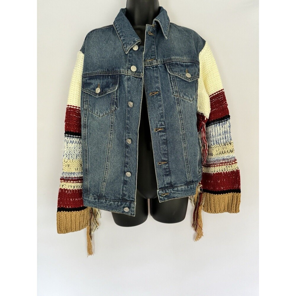 English Factory NWT Women’s Jean Jacket Knit Striped Sleeve Size Small